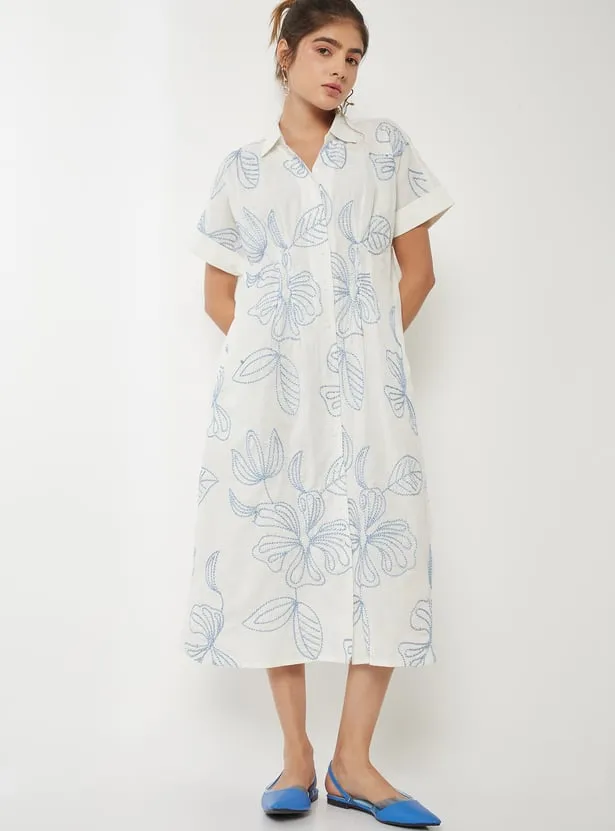 Women Embroidered Shirt Dress